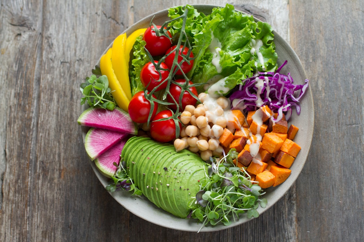 Fresh vegetables arranged on a plate