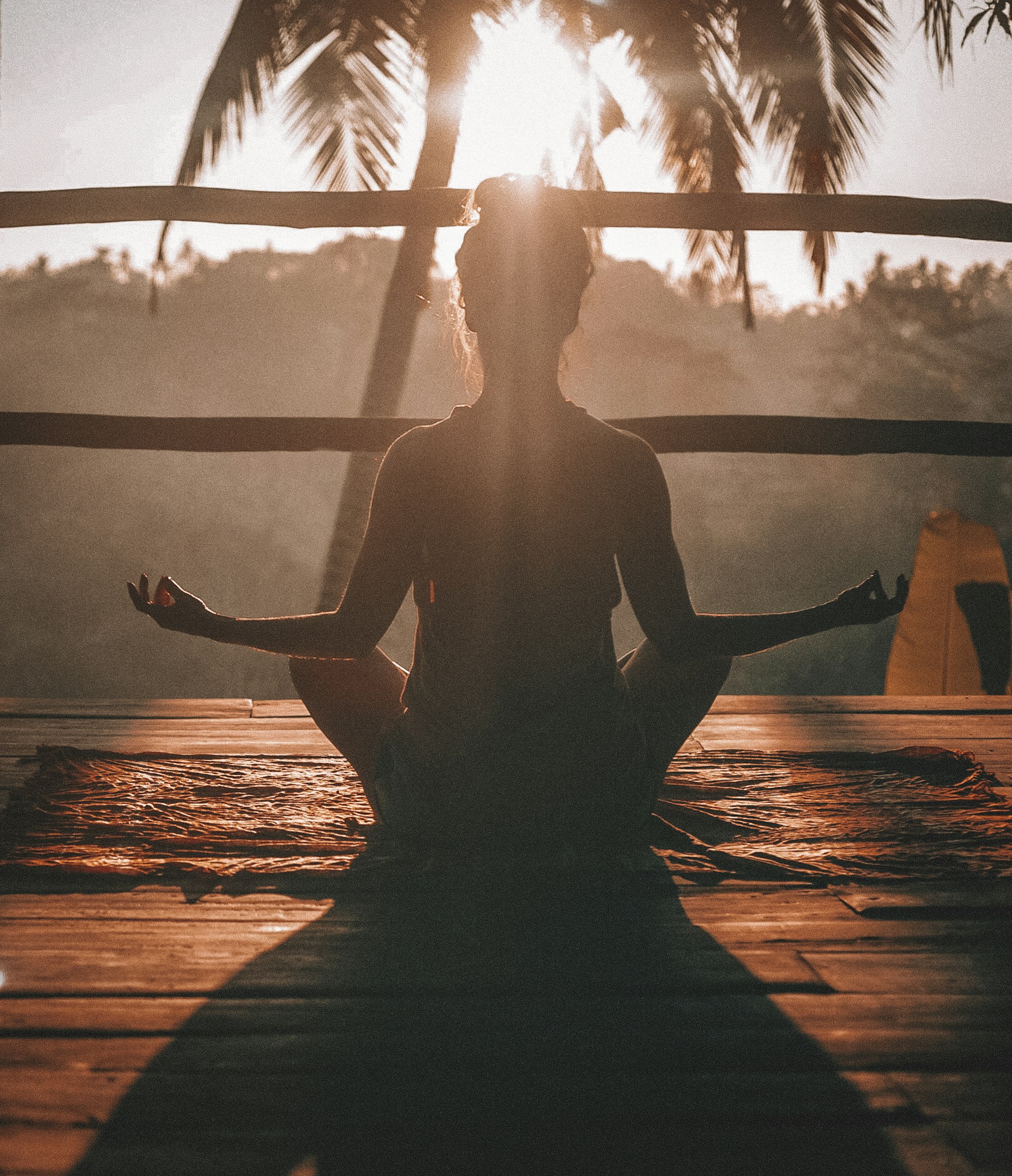 An outdoor meditation deck overlooking the valley